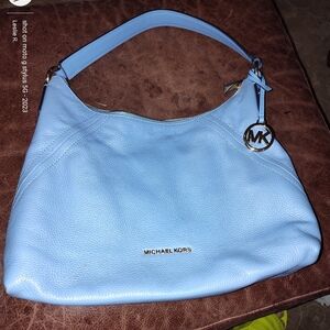 Michael Kors Light Blue Shoulder Bag with Gold Accents